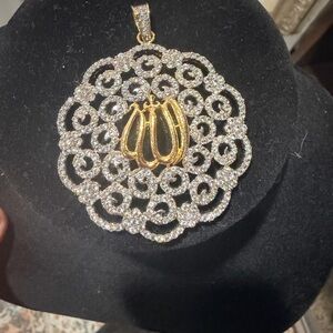 Pakistani Gold and Silver Crystal Pendant Necklace - Women Jewelry